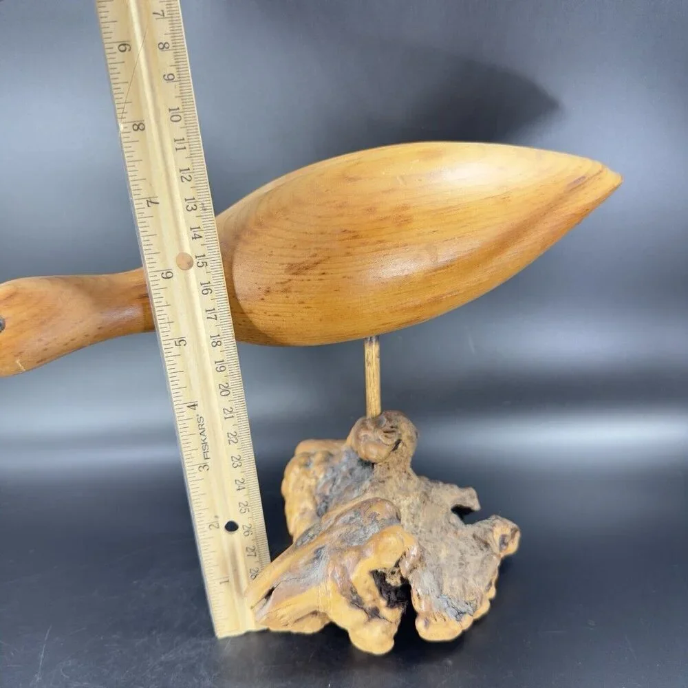 1989 K L Osborn Hand Carved Shore Bird Wood Figurine On Driftwood Hand‎ Made Vtg